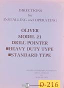 Oliver-Oliver 20\", Template Tool Bit Grinder, Installing Operating & Parts Manual 1946-20\"-03